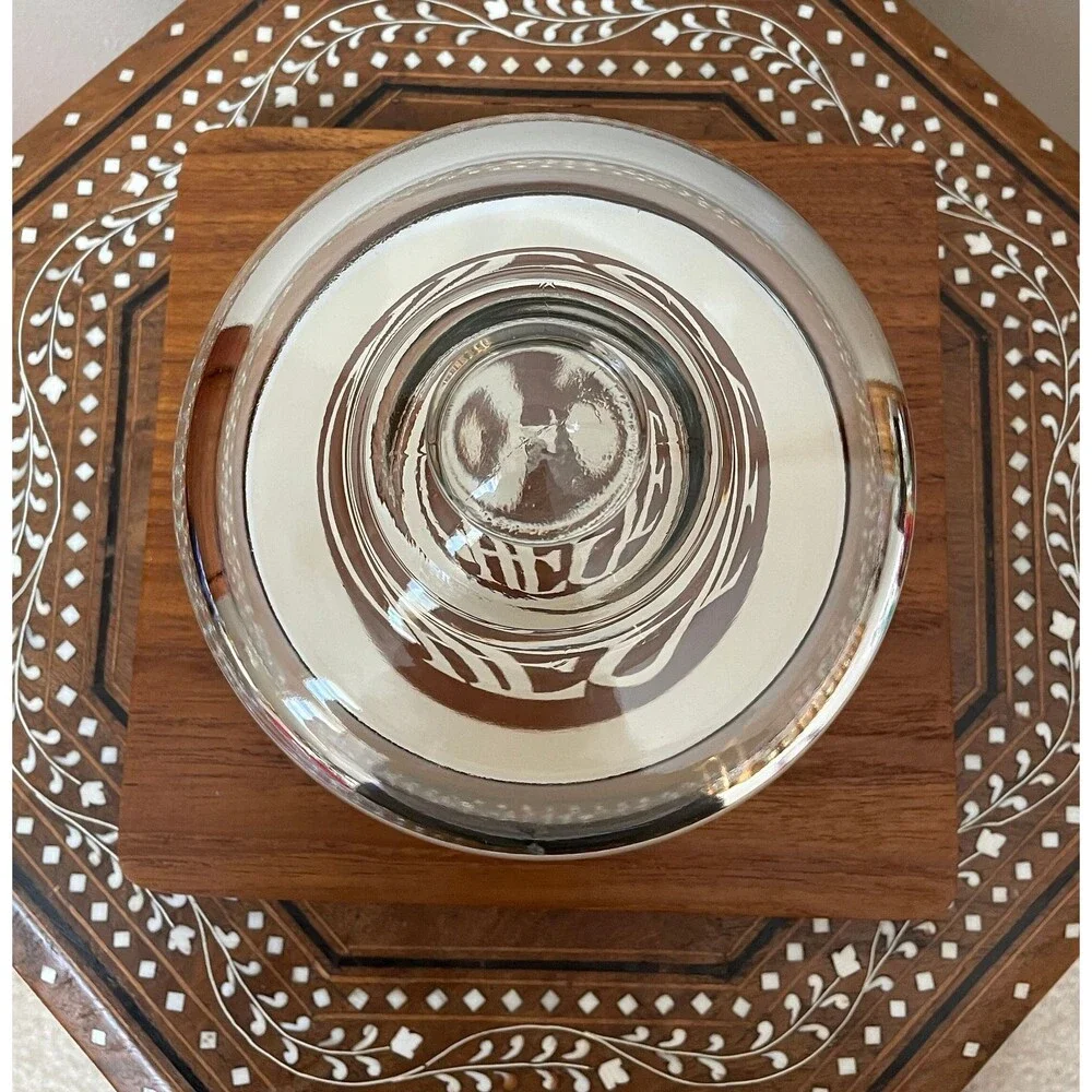 Vintage Teak Wood Ceramic Cheese Board Tray With Cloche Heavy Glass Dome Lid Tha